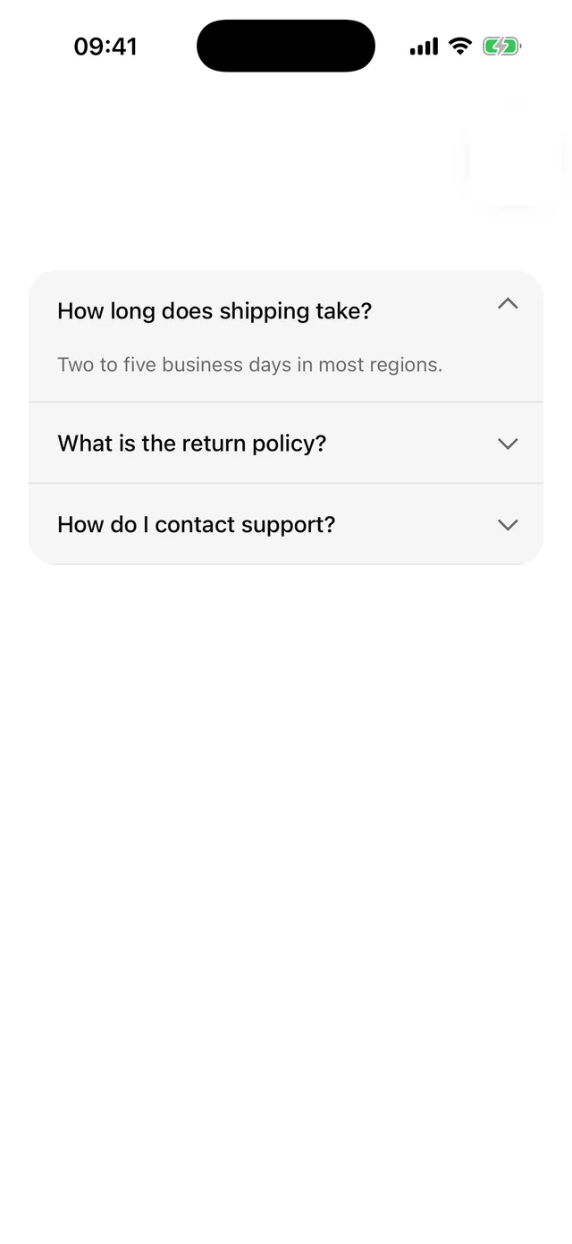 Accordion rendered on iOS, light mode