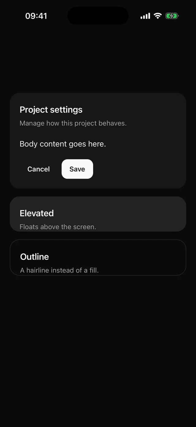 Card rendered on iOS, dark mode