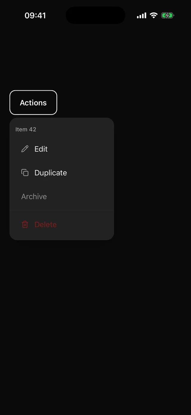 DropdownMenu rendered on iOS, dark mode