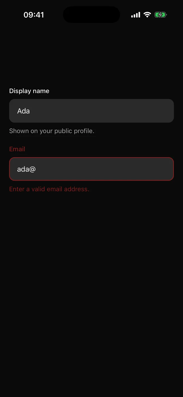 Field rendered on iOS, dark mode