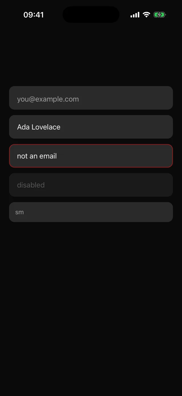 Input rendered on iOS, dark mode