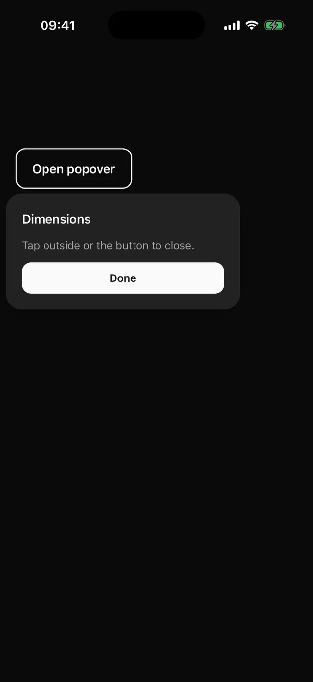 Popover rendered on iOS, dark mode