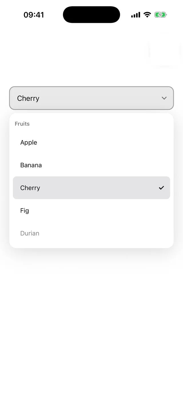 Select rendered on iOS, light mode
