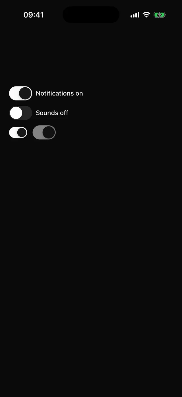 Switch rendered on iOS, dark mode