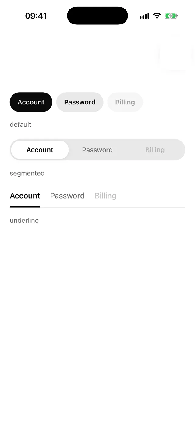 Tabs rendered on iOS, light mode
